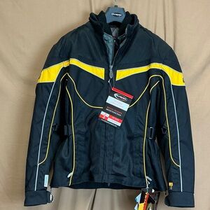 Olympia Moto Sports Black and Yellow Motorcycle Padded Jacket Women's Size L NWT